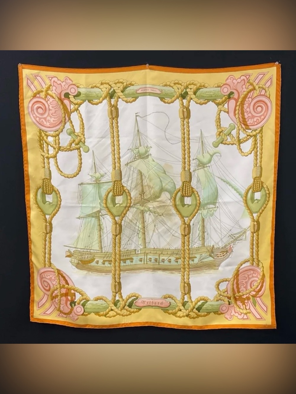 Hermes Tribord Silk Scarf Carré 90 Nautical Ship Pastel Vintage